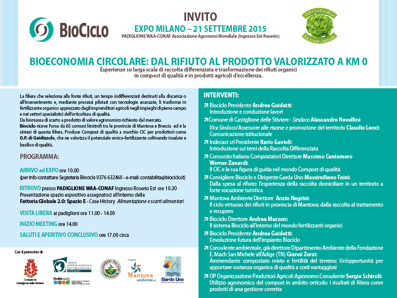 Biociclo srl organizza evento EXPO MILANO - 21 Settembre 2015 invito_BIOCICLO_Expo
